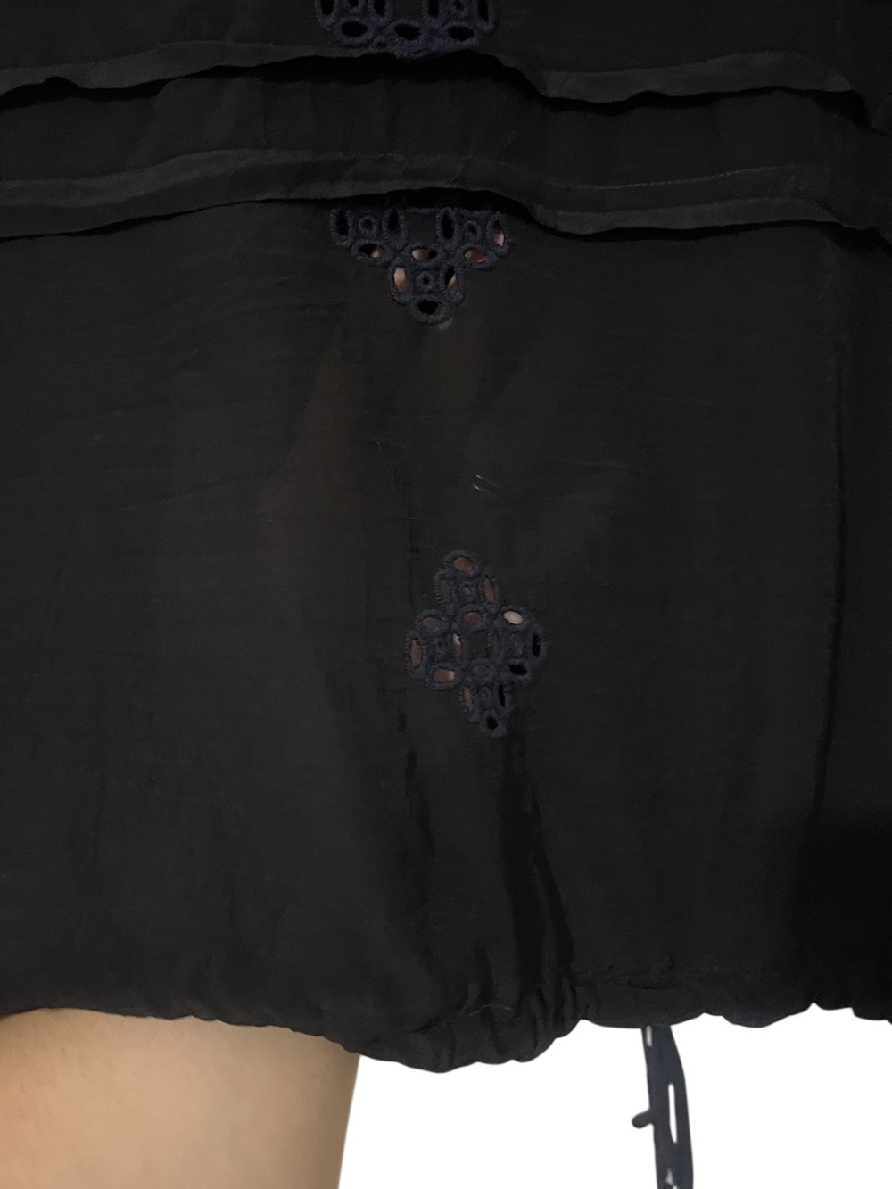 Johnny Was Black Embroidered Lace Blouse Boho Ruffle Sleeve Tie Hem Medium M - Picture 8 of 13